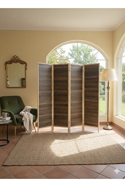 KARAS AHŞAP AHŞAP PARAVAN AHŞAP SEPETATÖR 4 KANATLI ÇİFT TARAFLI CEVIZ MDF 18...