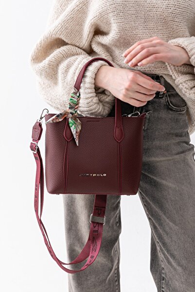 Just Polo Vera Scarf Detailed Adjustable Strap Large Volume Women's Burgundy ...