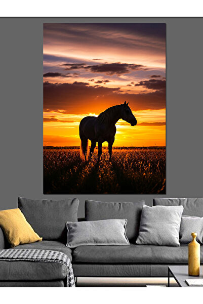 KanvasSepeti Sunset Horse Pictură în ulei de înaltă calitate texturat Canvas ...