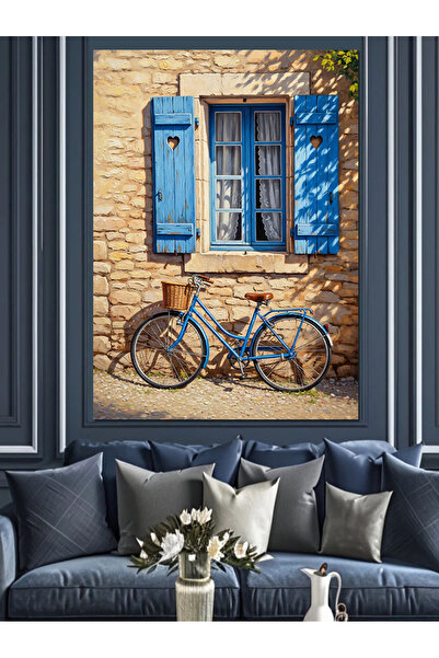 KanvasSepeti Fereastra cu biciclete Pictură în ulei de înaltă calitate textur...