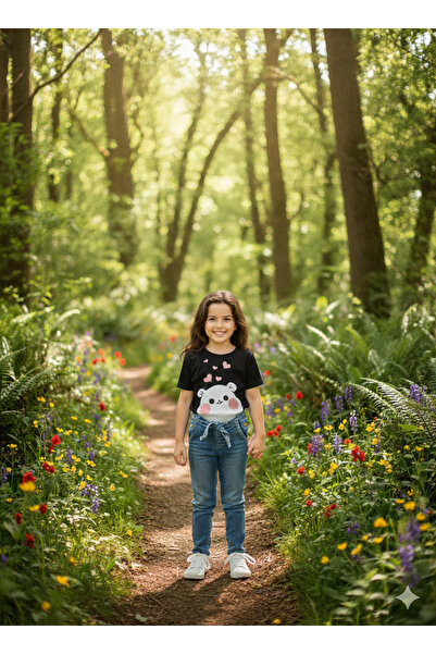 Bonbelle تي شيرت أسود ناعم الملمس مطبوع عليه شخصية فتى/فتاة