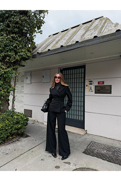 Laluvia Black 4-Side Buttoned Jacket and Trousers Set - 202602