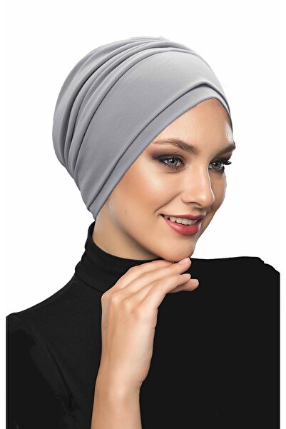 elysianfidan طبقة مزدوجة مبطنة باللون الرمادي الفاتح حجاب جاهز للاستخدام في ا...