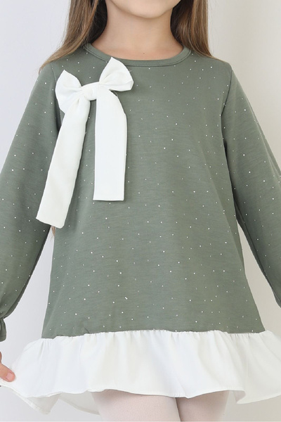 MODANINO Rochie stil tunică pentru fete, decorată cu pietre și fundă, 4-9 ani...