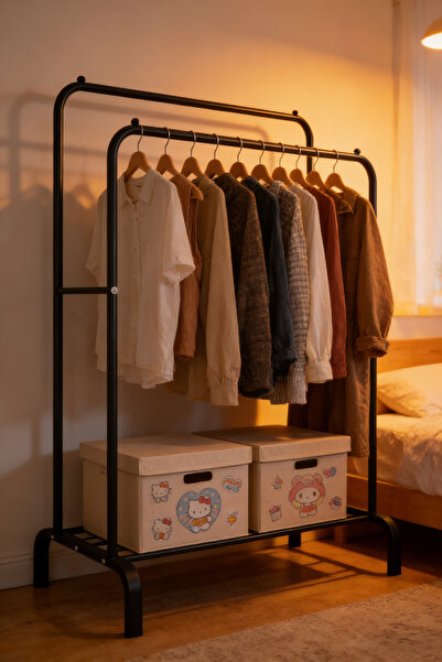 dida-cosmos Metal Clothes Hanger Organizer,Black Clothes Rack-150*100*56 cm