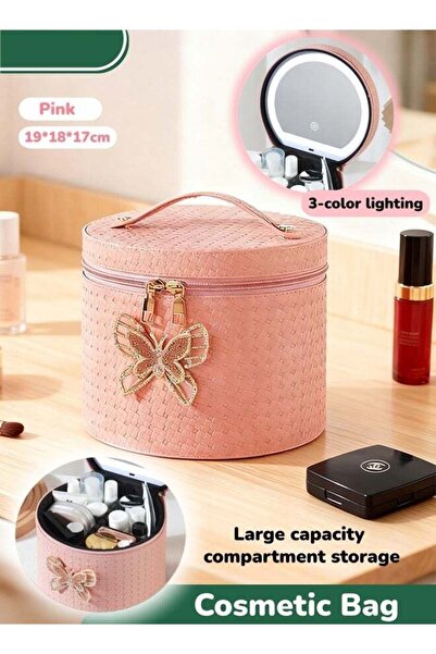 Generic حقيبة مستحضرات تجميل مزودة بمرآة LED، منظم مكياج للسفر مع فواصل قابلة...