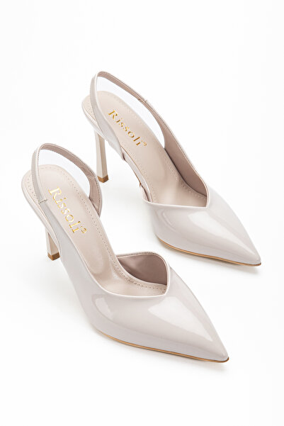 RİSSOLİ حذاء نسائي بكعب كلاسيكي مفتوح من الجانب مصنوع من الجلد باللون البيج