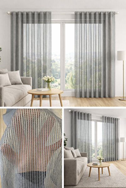 Yalvaç Home Concept Çelik Zemin Kırışmaz Ütü İstemez Tül Perde Orta Pile