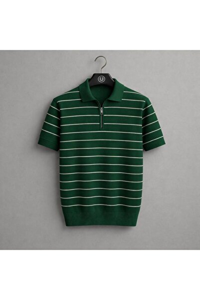 DeFacto Men's Striped Half-Zip Detailed Premium Summer Short-Sleeved Knitwear...