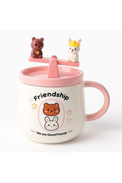 peanelife Friendship Cute Animal Figured Mug with Lid and Spoon