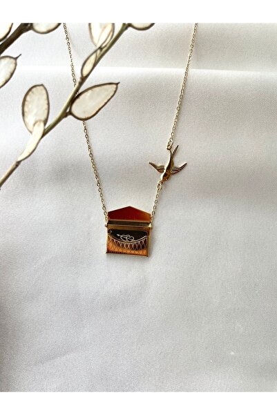 Modesa bijuteri Kırlangıç Detaylı Açılabilir Love Notlu Çelik Mektup Kolye- M...