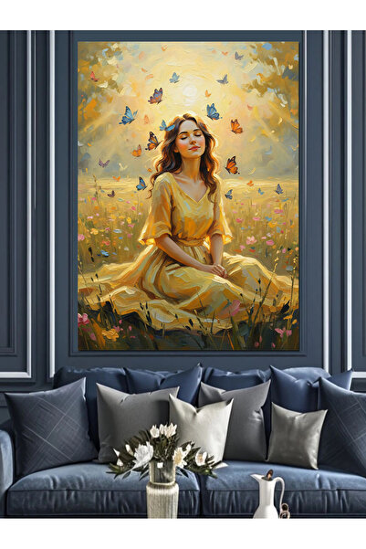 KanvasSepeti Κίτρινο φόρεμα Υψηλής ποιότητας ελαιογραφία Με υφή Καμβάς ζωγραφ...