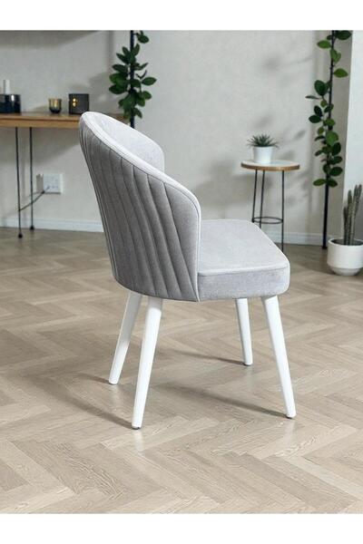 Buketim Mobilya Babyface Yönsüz Kumaş Beyaz Ahşap Ayaklı Modern Yemek Odası M...