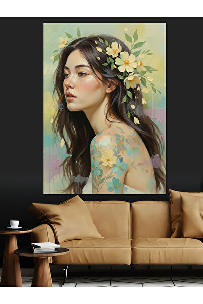 KanvasSepeti Coroană florală Pictură în ulei de înaltă calitate texturat Canv...