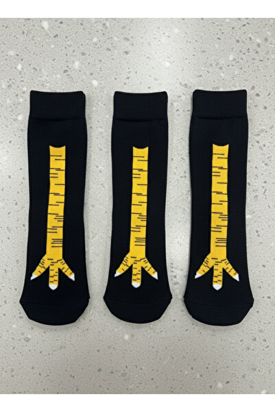 DRAV 3'lü Tavuk Bacağı Görünümlü Kadın Siyah Pamuklu Uzun Çorap - (Dikişsiz)