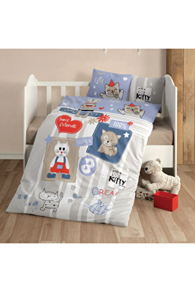 Talis Lenjerie de Pat Bebelusi Kitty V1 Albastru, Bumbac 100%