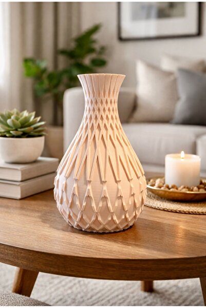 Yami Design Dune - Bej Modern Geometrik Tasarım 3D vazo