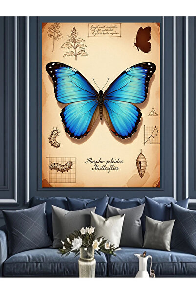 KanvasSepeti Blue Butterfly Flight Pictură în ulei de înaltă calitate textura...