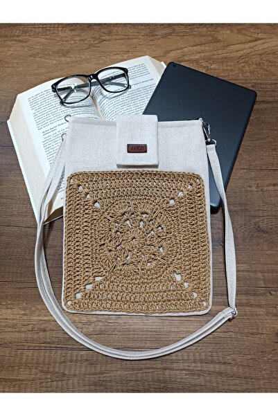 AKSESUARSEPETİ حقيبة يدوية الصنع، بحزام قابل للتعديل، حبل ورقي، حقيبة كتب، حا...