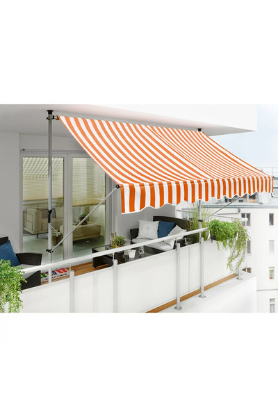 ENLIS Teleskopik Balkon Tentesi 300x150 cm Turuncu Beyaz Çizgili Polyester Gü...
