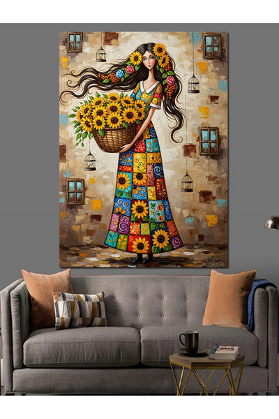KanvasSepeti Îmbrăcată în rochie colorată Pictură în ulei de înaltă calitate ...