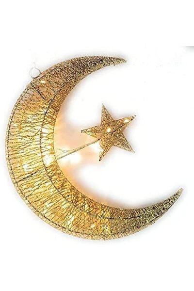 genernic 20cm Ramadan Crescent LED Lantern, 3D Golden Moon Star Eid Mubarak D...