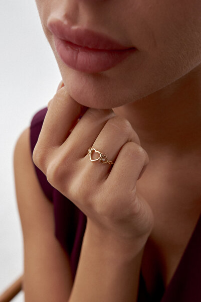 ADOR Altın İçi Boş Kalp Detaylı Yüzük