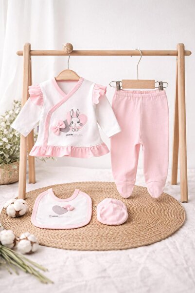 BYS BABY FASHION طقم ملابس مستشفى فاخر مكون من 5 قطع مطرزة على شكل أرنب مموج،...