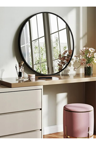 Taimi 50cm Round Black Metal Frame Makeup Mirror with Rustproof Aluminum for ...
