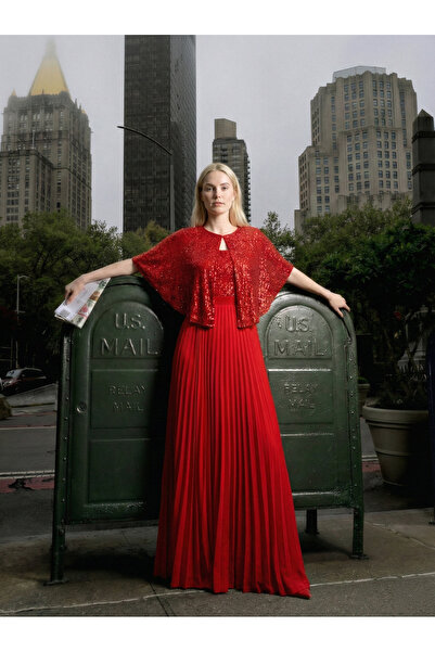 Romina Viva Payet Detaylı Pliseli Şık Abiye Elbise