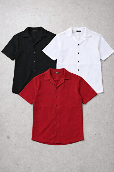 legends butik Men's Waffle Fabric Short Sleeve Shirt Set of 3 – Oversize Fit,...