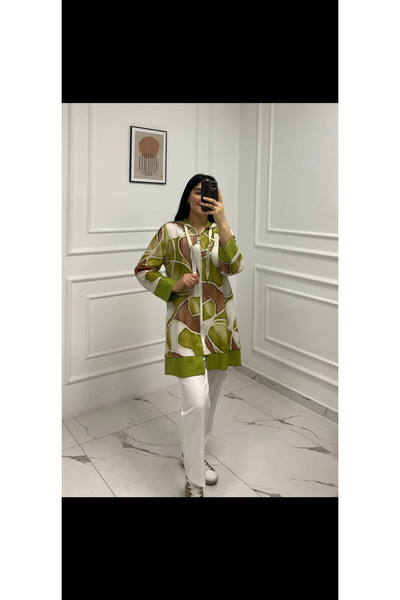 Furkan Giyim Butik keten fermuarlı yeşil ceket