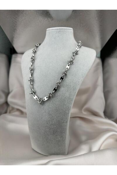 ZS Aksesuar Gümüş Renk Modern Zincir Detaylı Kadın Çelik Kolye – Şık ve Güçlü...