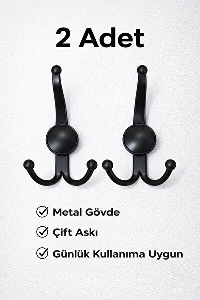 UĞUR HIRDAVAT 2 Adet Kiraz Siyah Lüks Portmanto Vestiyer Duvar Dolap Askı Elb...