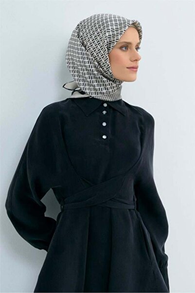 Armine Sura Pure Silk Scarf 9502 - 05 Black Logo Pattern