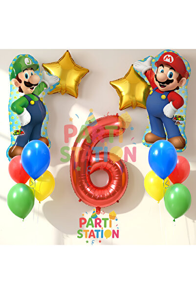 Parti Station Super Mario 6 Yaş Balon Seti Mario & Luigi Balon, Renkli Balonl...