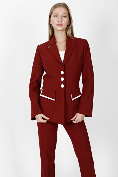 ÖNDER ÖZSOY Garnili Men's Collar Model Women's Jacket-Burgundy