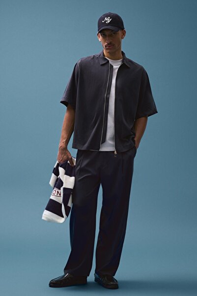 Bershka Kısa kollu boxy fit dökümlü gömlek