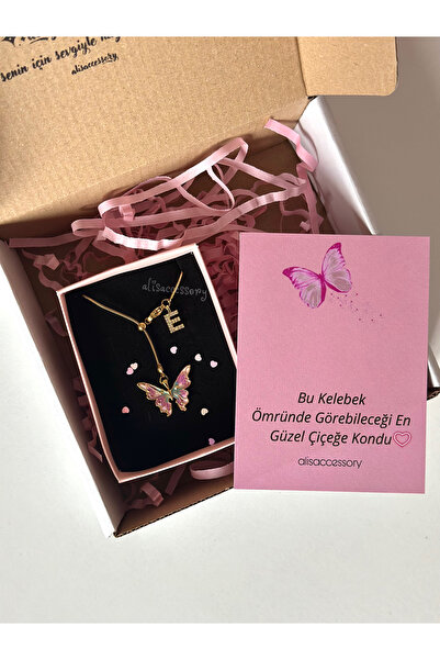 Alis Accessory Harfli özel kartlı kelebek kolye