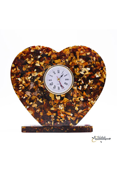 Generic Handmade Natural Amber Heart Clock – Artisan Amber Decorative Table C...