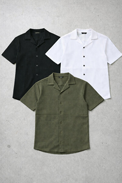 legends butik Men's Waffle Fabric Short Sleeve Shirt Set of 3 – Oversize Fit,...