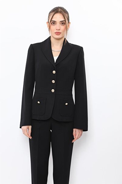 ÖNDER ÖZSOY Shawl Collar Sporty Women's Jacket with Pocket - Black