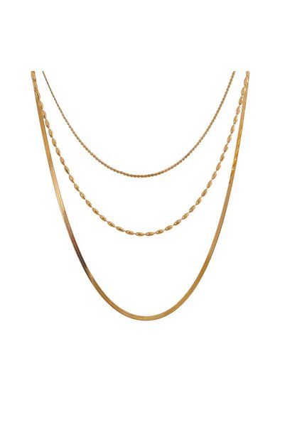 VİYA 18 Ayar Altın Kaplama Üç Sıra Gold Kolye – Modern Layered Premium Model