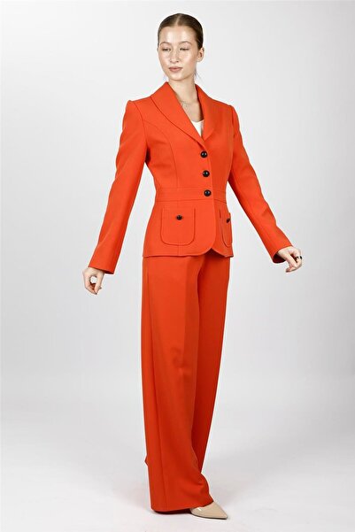 ÖNDER ÖZSOY Shawl Collar Sport Jacket with Pocket & Classic Palazzo Women's T...