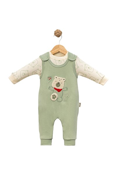 MUBA KIDS Ayıcık Nakış Figürlü %100 Pamuk 2'li Erkek Bebek Takımı Salopet