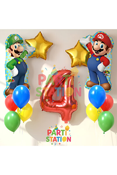 Parti Station Super Mario 4 Yaş Balon Seti Mario & Luigi Balon, Renkli Balonl...