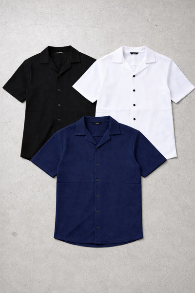 legends butik Men's Waffle Fabric Short Sleeve Shirt Set of 3 – Oversize Fit,...