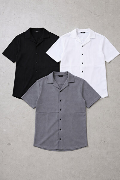 legends butik Men's Waffle Fabric Short Sleeve Shirt Set of 3 – Oversize Fit,...