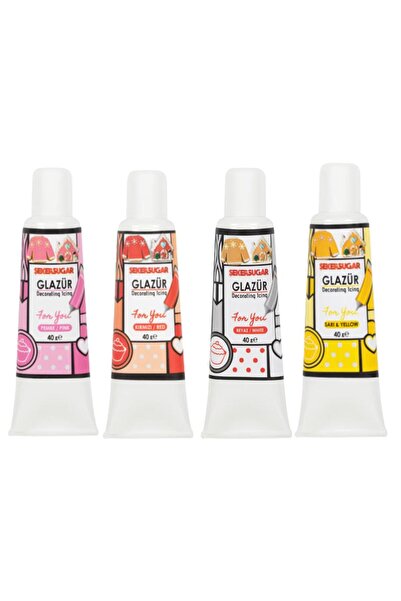 ŞEKER & SUGAR Glazür Tüp 4’lü Set 40 Gr – Pasta ve Kurabiye Dekor Glaze Seti
