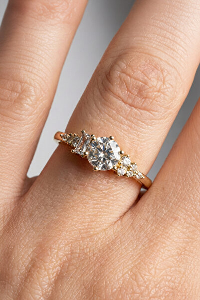 Modacaprea Xuping 14K Taşlı Tek Taş Kadın Yüzük – Kararmaz Altın Renk Takı | ...